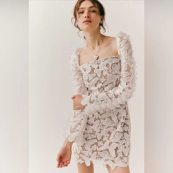 NWOT Elliatt Verona Dress XS 3D Butterfly Lace White Nude Lining - Picture 6 of 13